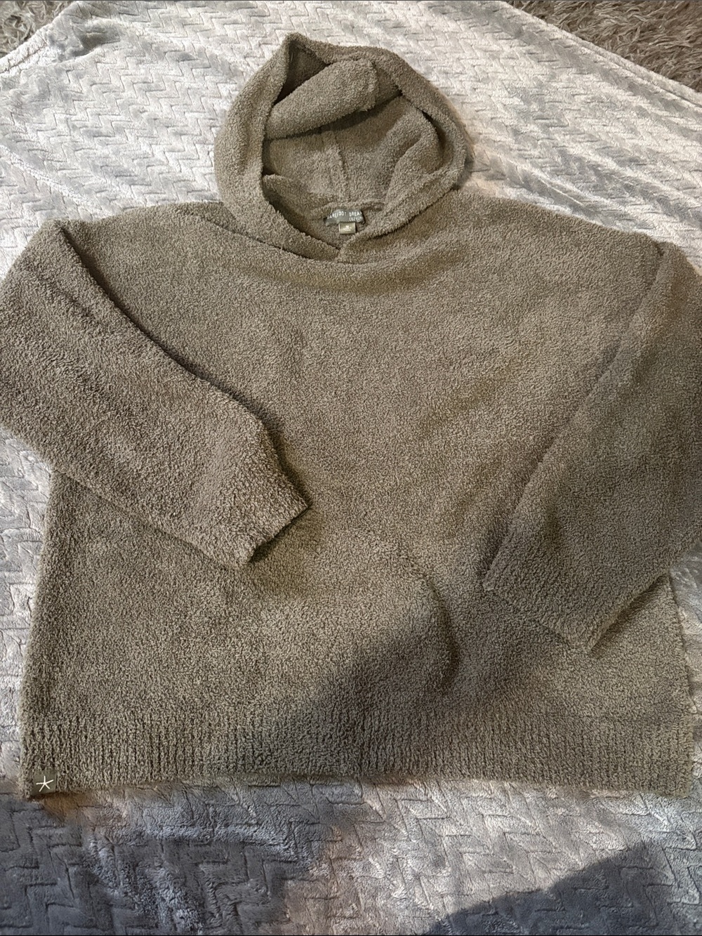 Barefoot Dreams Cozy Hooded Pullover in Olive Gray